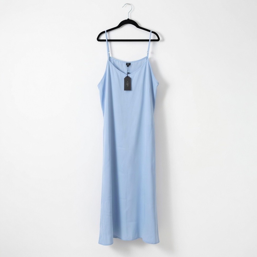 Aleeza Paris Baby Blue Strap Slip Dress NWT Maxi Minimalist Satin Look L